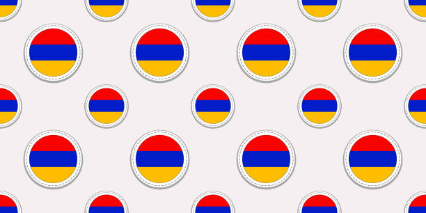 istock Armenia round flag seamless pattern. Armenian background. Vector circle icons. Geometric symbols. Texture for sports pages, competition, games. travelling, design elements. patriotic wallpaper 1158104522