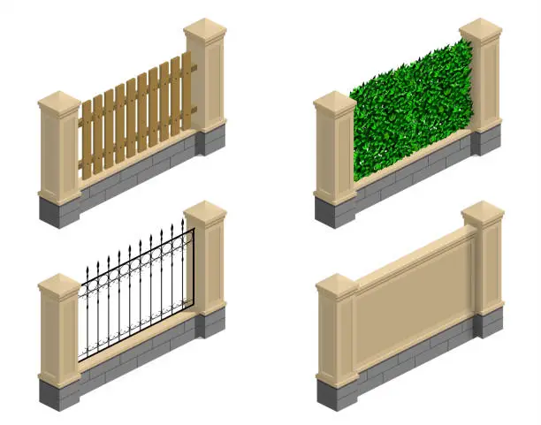 Vector illustration of Set of sections of fences for the park