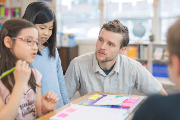 istock Male teacher helping several of his 4th grade students 1158104726