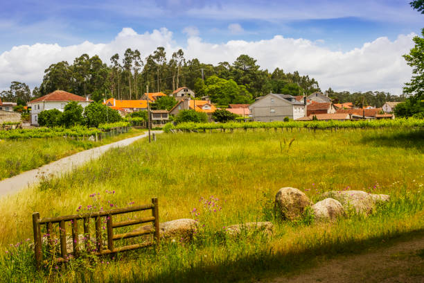 Farmlands and houses in Pontearnelas rural village, Vilanova de Arousa town, Galicia