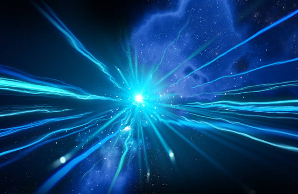 istock Light speed zoom travel in Deep space nebula  background 3d illustration. 1158109153