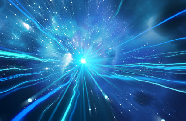 istock Light speed zoom travel in Deep space nebula  background 3d illustration. 1158109191