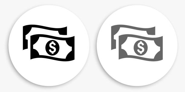 Money Black and White Round Icon Money Black and White Round Icon. This 100% royalty free vector illustration is featuring a round button with a drop shadow and the main icon is depicted in black and in grey for a roll-over effect. dollar sign stock illustrations