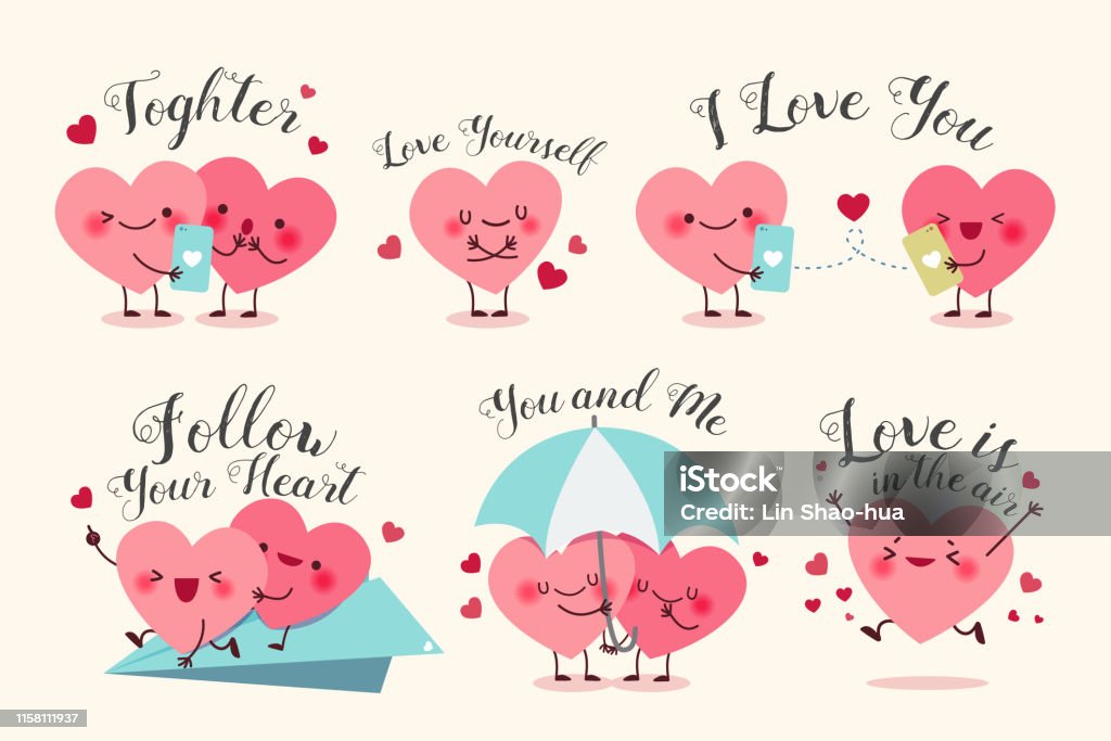 Hati Kartun Lucu Ilustrasi Stok - Unduh Gambar Sekarang - Bentuk hati