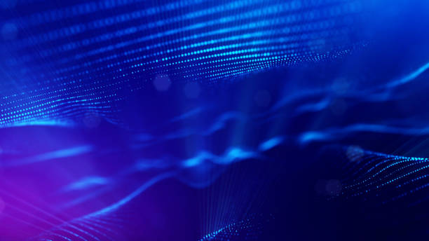 istock 3d rendering background of glowing particles with depth of field, bokeh. Microworld or sci-fi theme. Particles form line and 3d surface grid. Blue 2 1158113716