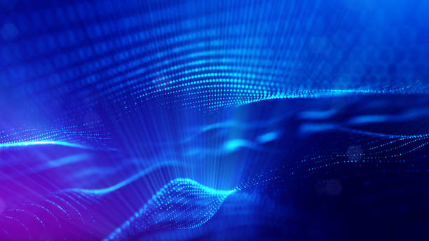 istock 3d rendering background of glowing particles with depth of field, bokeh. Microworld or sci-fi theme. Particles form line and 3d surface grid. Blue 3 1158113724