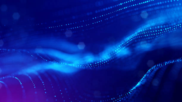 istock 3d rendering background of glowing particles with depth of field, bokeh. Microworld or sci-fi theme. Particles form line and 3d surface grid. Blue 6 1158113757