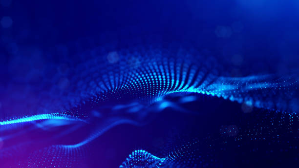istock 3d rendering background of glowing particles with depth of field, bokeh. Microworld or sci-fi theme. Particles form line and 3d surface grid. Blue 8 1158113806