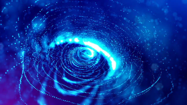 istock 3d rendering background of glowing particles with depth of field, bokeh. Microworld or sci-fi theme. Particles form line and 3d surface grid. Blue spherical structures 9 1158113833