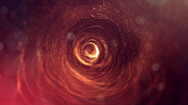 istock 3d rendering background of glowing particles with depth of field, bokeh. Microworld or sci-fi theme. Particles form line and 3d surface grid. Golden red spherical structures 7 1158114351