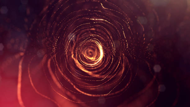 istock 3d rendering background of glowing particles with depth of field, bokeh. Microworld or sci-fi theme. Particles form line and 3d surface grid. Golden red spherical structures 8 1158114372