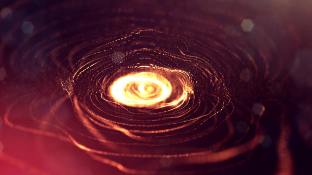 istock 3d rendering background of glowing particles with depth of field, bokeh. Microworld or sci-fi theme. Particles form line and 3d surface grid. Golden red spherical structures 10 1158114399