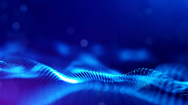 istock 3d rendering background of glowing particles with depth of field, bokeh. Microworld or sci-fi theme. Particles form line and 3d surface grid. Blue 19 1158114620