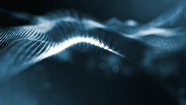istock 3d rendering background of glowing particles with depth of field, bokeh. Microworld or sci-fi theme. Particles form line and 3d surface grid. Blue 20 1158114635