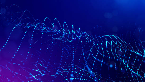 istock 3d rendering background of glowing particles with depth of field, bokeh. Microworld or sci-fi theme. Particles form line and 3d surface grid. Blue 30 1158115421
