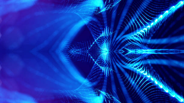 istock 3d rendering background of glowing particles with depth of field, bokeh. Microworld or sci-fi theme. Particles form line and 3d surface grid. Blue 37 1158115591