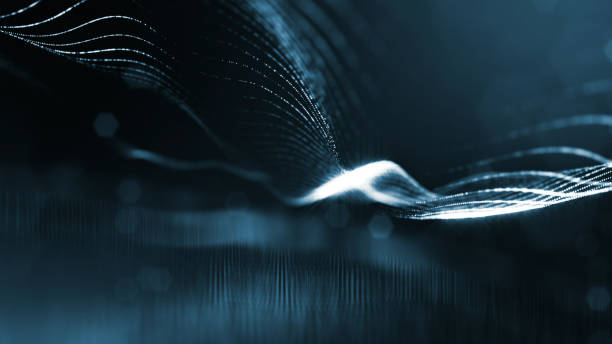 istock 3d rendering background of glowing particles with depth of field, bokeh. Microworld or sci-fi theme. Particles form line and 3d surface grid. Blue 39 1158115642