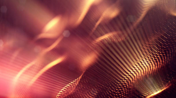 istock 3d rendering background of glowing particles with depth of field, bokeh. Microworld or sci-fi theme. Particles form line and 3d surface grid. Golden red 55 1158115698