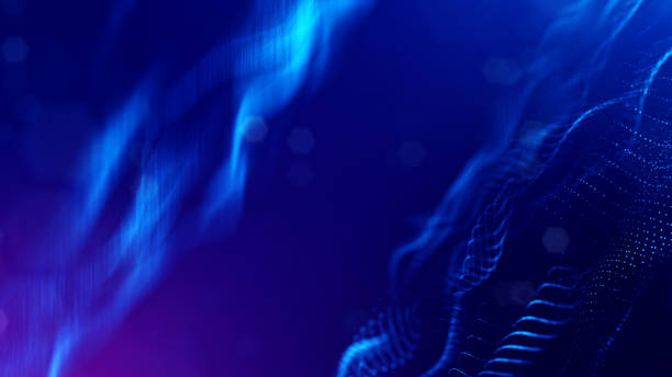 istock 3d rendering background of glowing particles with depth of field, bokeh. Microworld or sci-fi theme. Particles form line and 3d surface grid. Blue 46 1158116550