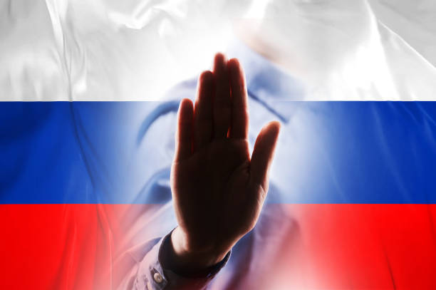 RUSSIAN FLAG with hand STOP SIGN / Flag concept (Click for more)