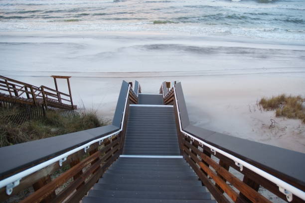 A staircase leads down to a beach on Florida's panhandle coast.