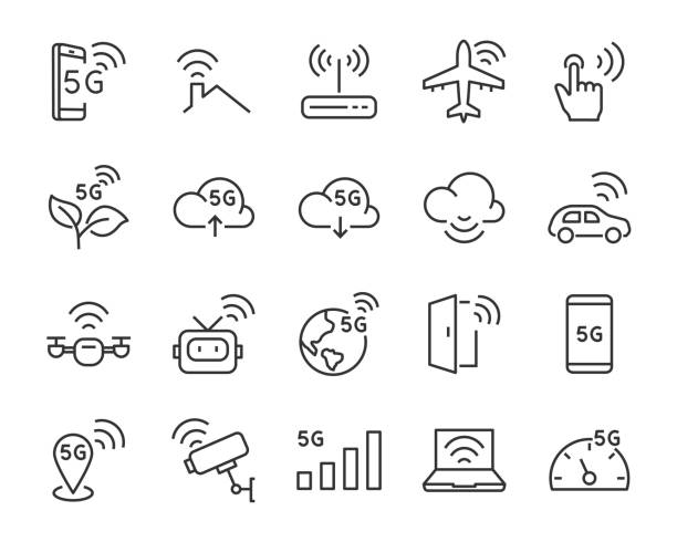satz von 5g-symbolen, wie wifi, internet, iot, cloud, technologie, smart home, netzwerk, verbinden - computer icon airplane symbol transportation stock-grafiken, -clipart, -cartoons und -symbole