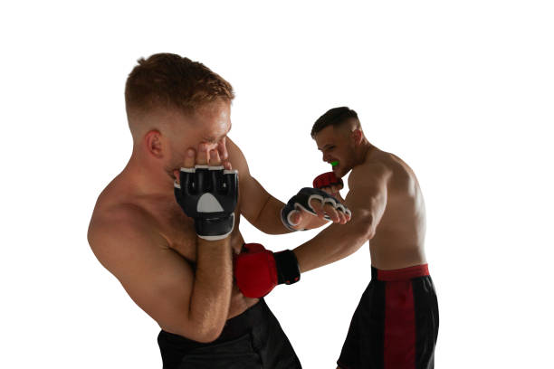 istock MMA fighters isolated on white. 1158131944