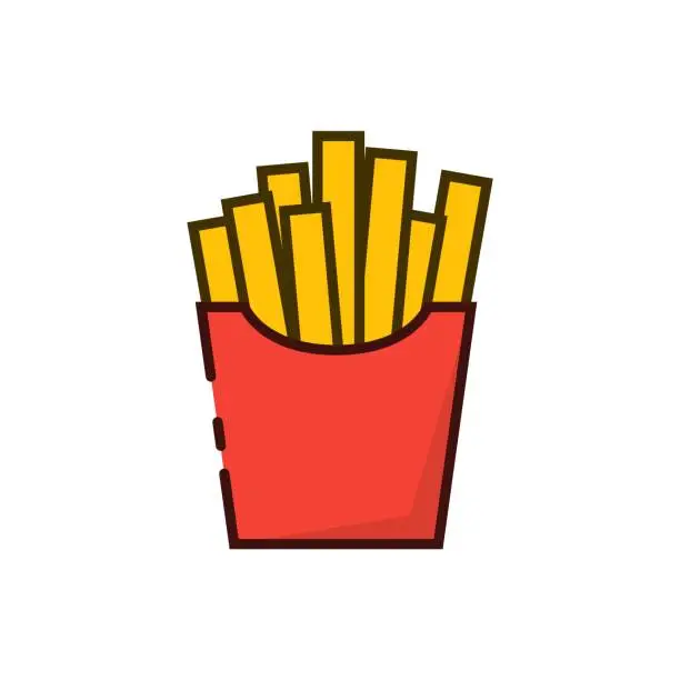 Vector illustration of French fries outline color icon. American fast food