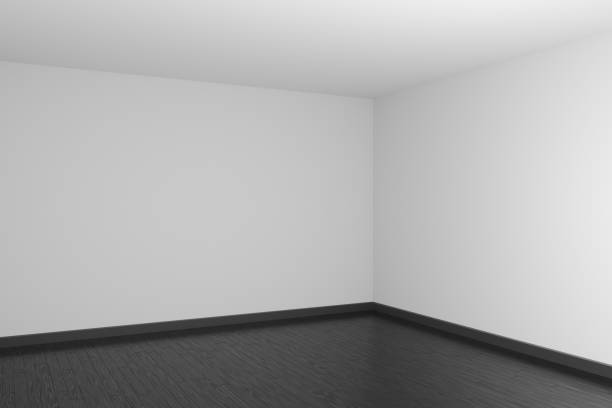 istock White empty room with black hardwood parquet floor. 1158136571