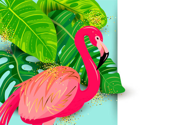 istock Pink flamingo and exotic tropical leaves 1158139042