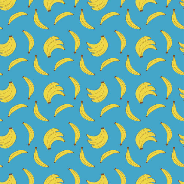 Banana seamless pattern. Yellow exotic fruit. Food print for dress. Vector sketch background. Fashion design. Hand drawn doodle wallpaper Banana seamless pattern. Yellow exotic fruit. Food print for dress. Vector sketch background. Fashion design. Hand drawn doodle wallpaper banana patterns stock illustrations