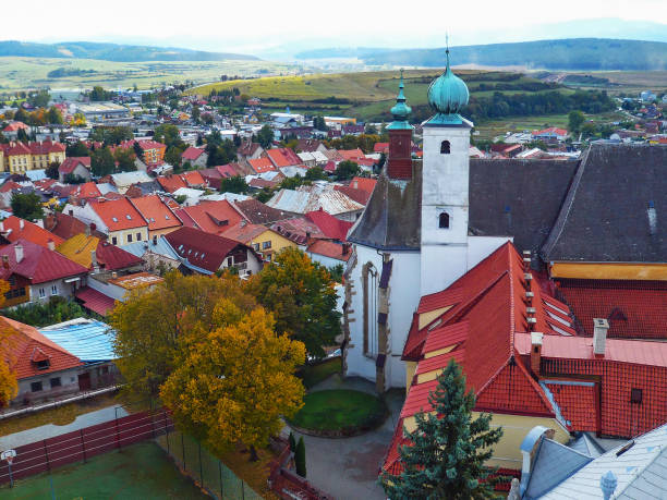 istock Medieval town with church tower 1158142306
