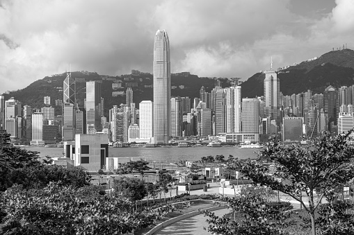 West Kowloon, Hong Kong - June 05, 2019 : Hong Kong West Kowloon Station. It is the only station in the Hong Kong section and connects to the mainland China section through a dedicated tunnel.