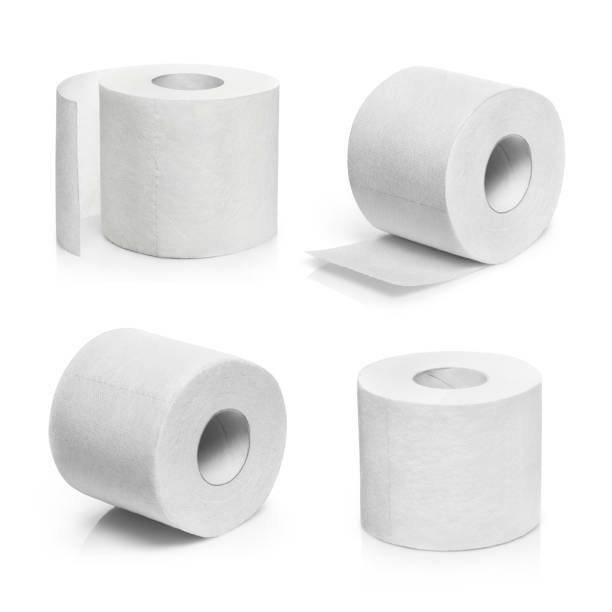 istock Toilet paper rolls on white 1158146805