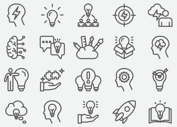 ikony inspiracji i linii pomysłów - inspiration light bulb motivation lighting equipment stock illustrations