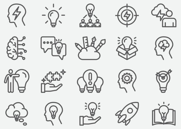 ilustrações de stock, clip art, desenhos animados e ícones de inspiration and idea line icons - box thinking creativity inspiration