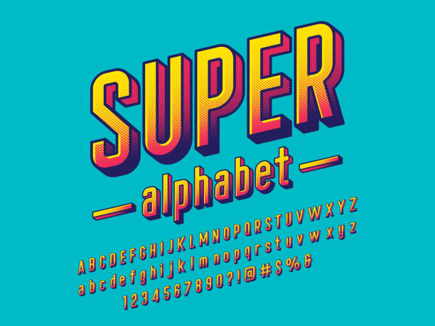 comic font comical halftone style alphabet design superhero illustrations stock illustrations