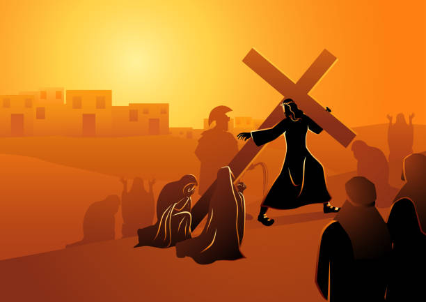 die frauen von jerusalem trauern um jesus - cross cross shape easter christianity stock-grafiken, -clipart, -cartoons und -symbole