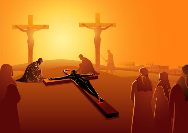 jezus jest przybity do krzyża - god cross cross shape the crucifixion stock illustrations