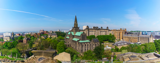 Panoramic Glasgow Cathedral is the oldest cathedral on mainland and is the oldest building in Glasgow and also called St Mungo Cathedral , Scotland