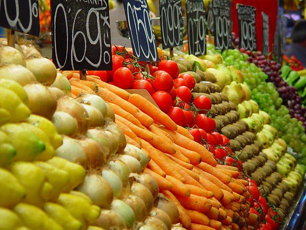 istock fresh fruit and vegetables at market stand 115815673