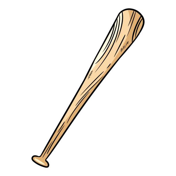 illustrazioni stock, clip art, cartoni animati e icone di tendenza di immagine del cartone animato disegnata a mano della mazza da baseball - wooden bat