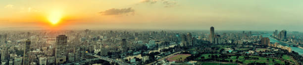 Panorama of Cairo at sunset, aerial view.
