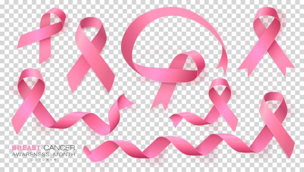 ilustrações de stock, clip art, desenhos animados e ícones de breast cancer awareness month. pink color ribbon isolated on transparent background. vector design template for poster. - outubro ilustrações