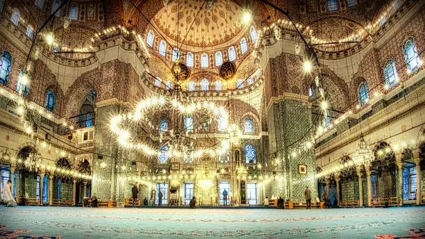 Muslims in prayer in the new mosque eminonu / Istanbul Turkey