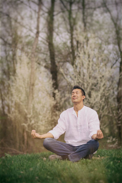 istock Japanese man sitting in nature 1158161147
