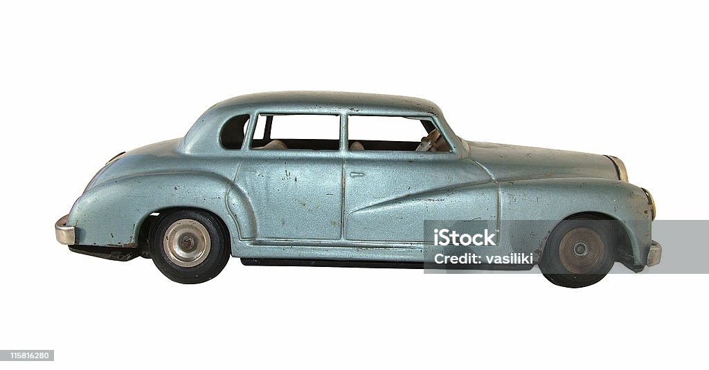 Blue Mercedes Benz An rusty clockwork toy of ’50. Car Stock Photo