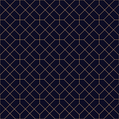 Luxury geometric seamless ornamental background. Grid repeatable golden pattern - elegant blue symmetry design. Rich decorative texture.