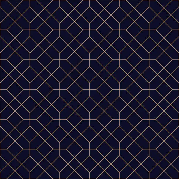 Vector illustration of Luxury geometric seamless ornamental background. Grid repeatable golden pattern - elegant blue symmetry design.
