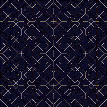 Geometric seamless blue ornamental background. Grid repeatable golden pattern - elegant repetitive design. Rich decorative texture.